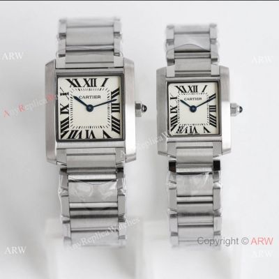 AAA Swiss Replica Cartier Tank Francaise Couple Watch White Roman Stainless Steel